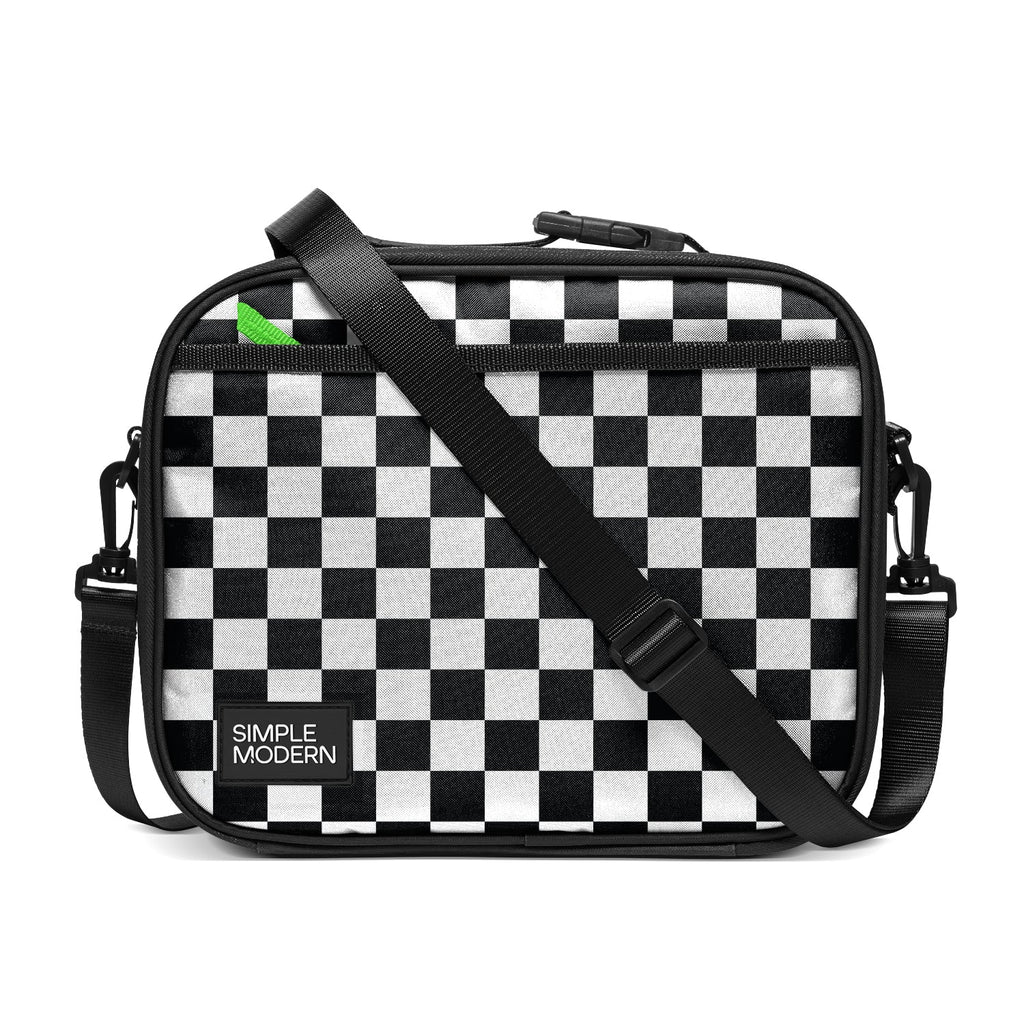 Hadley Lunch Bag with Shoulder Strap - Black and White Checkmate