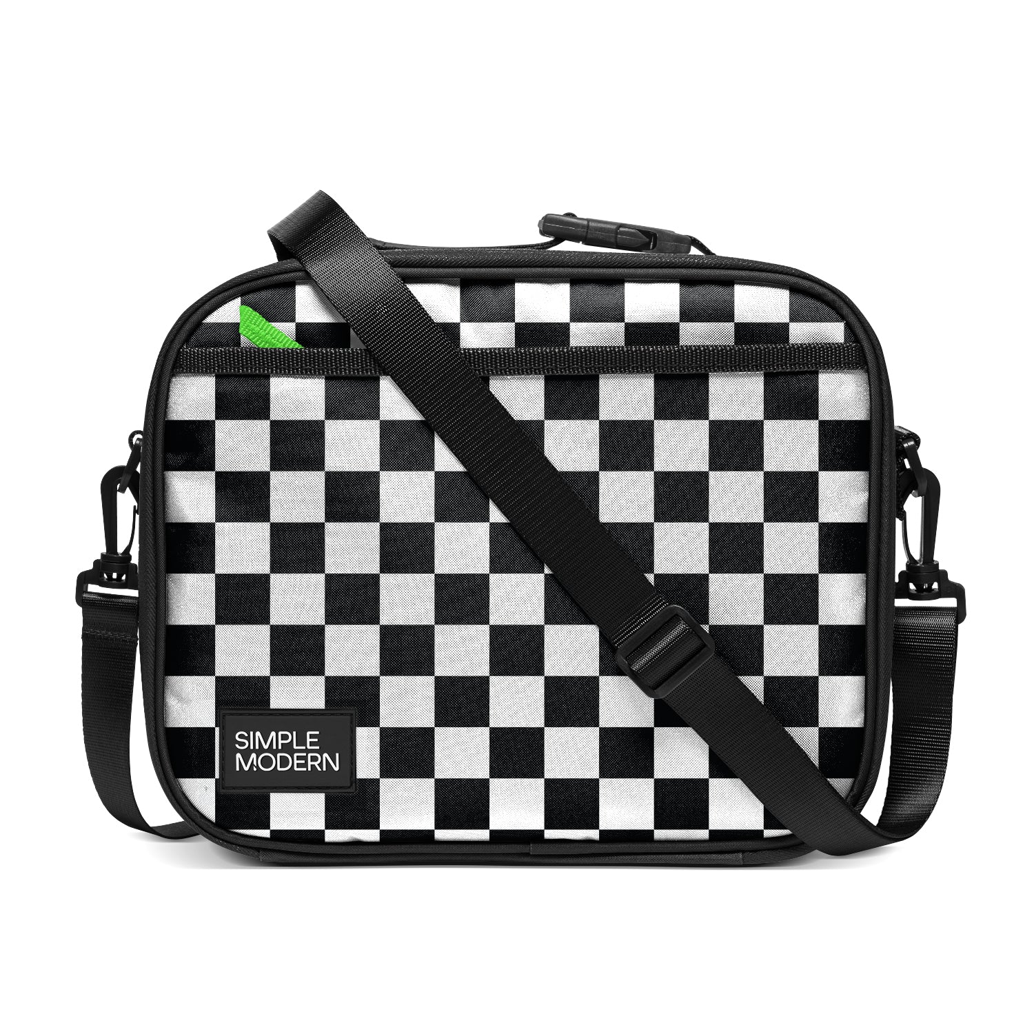 Hadley Lunch Bag with Shoulder Strap - Black and White Checkmate