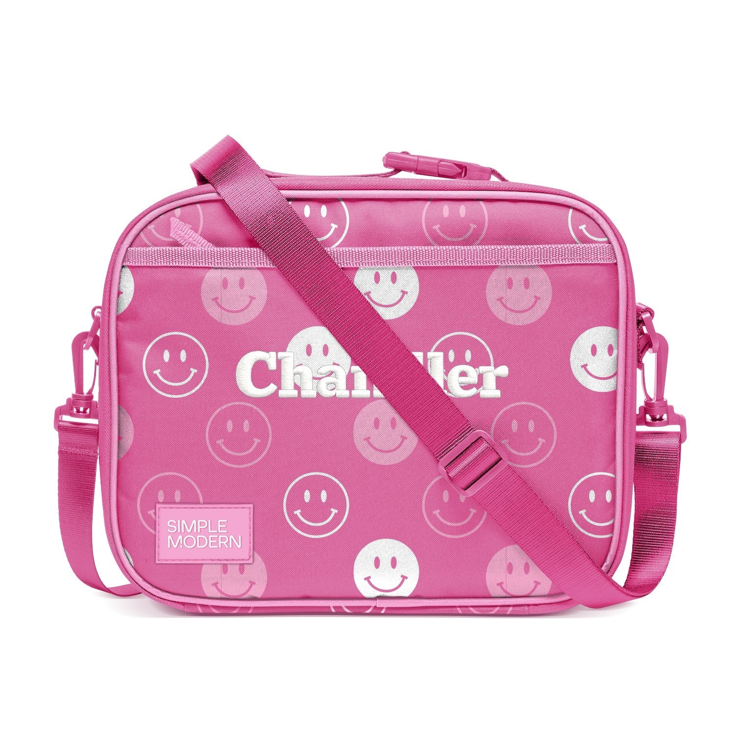 Hadley Lunch Bag with Shoulder Strap - Pink Happy Faces