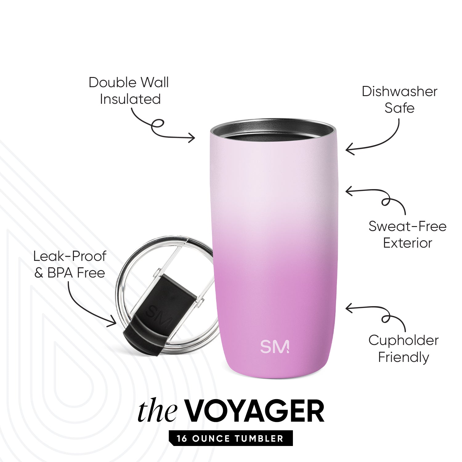 Voyager Tumbler with Clear Flip Lid \u0026 Straw - Violet Dreams