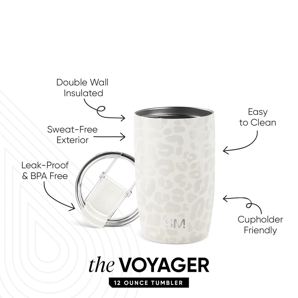 Voyager Tumbler with Clear Flip Lid \u0026 Straw - Cream Leopard