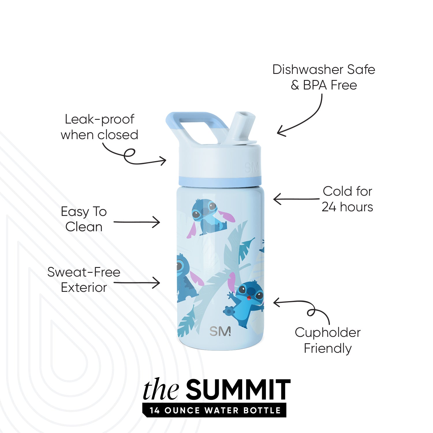 Summit Kids Water Bottle with Straw Lid - Tropical Stitch