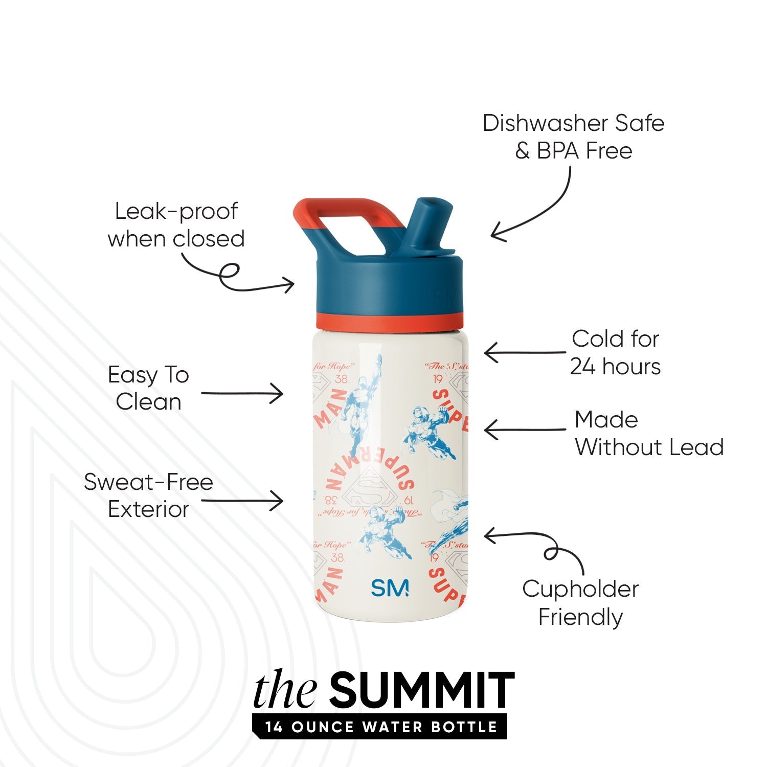 Summit Kids Water Bottle with Straw Lid - Superman Stand for Hope