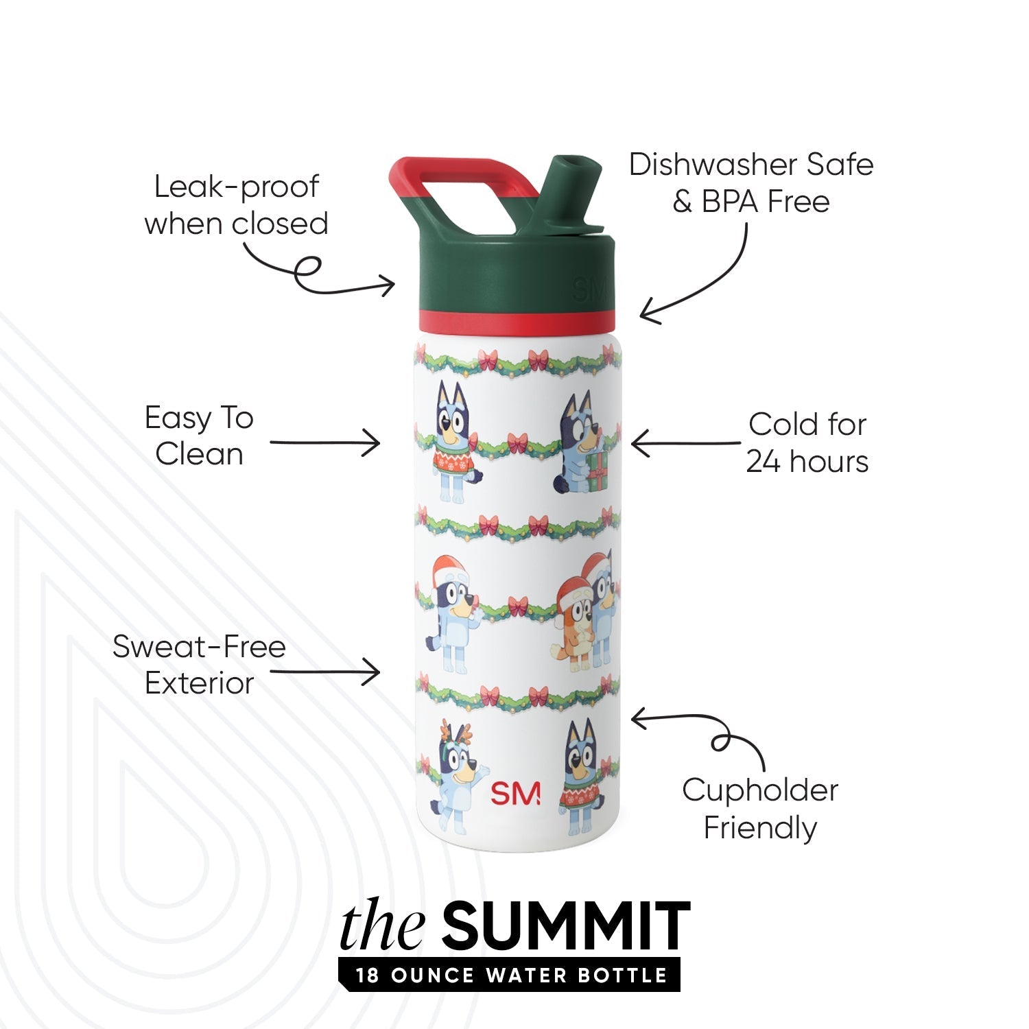 Summit Kids Water Bottle with Straw Lid - Bluey Holly Jolly