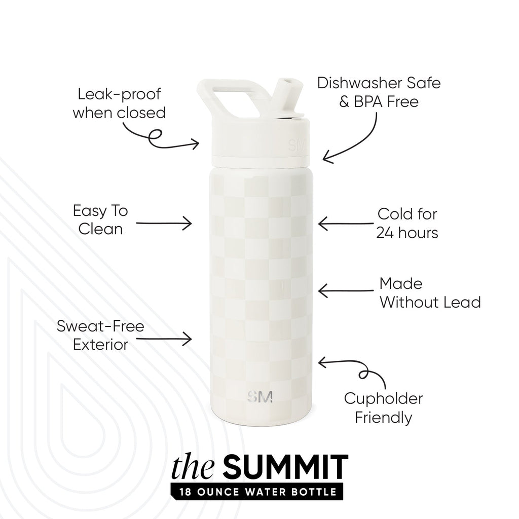 Summit Kids Water Bottle with Straw Lid - Cream Checkmate