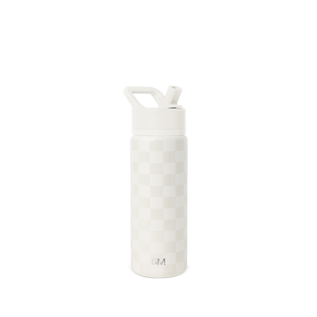 Summit Kids Water Bottle with Straw Lid - Cream Checkmate