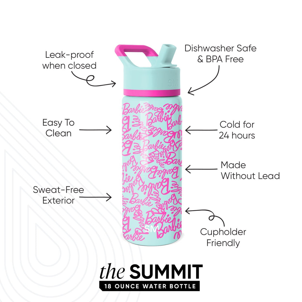 Summit Kids Water Bottle with Straw Lid - Barbie Cursive