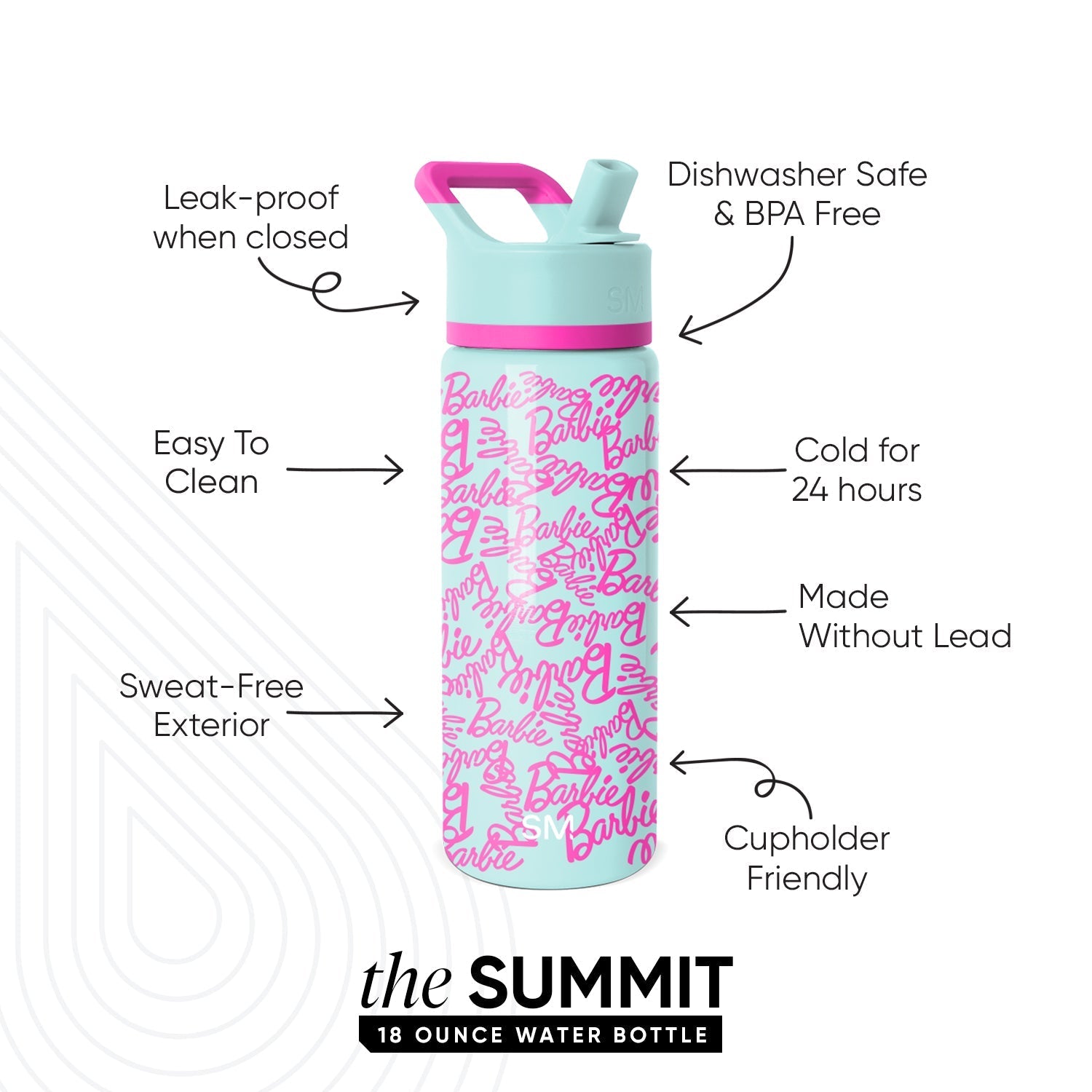 Summit Kids Water Bottle with Straw Lid - Barbie Cursive