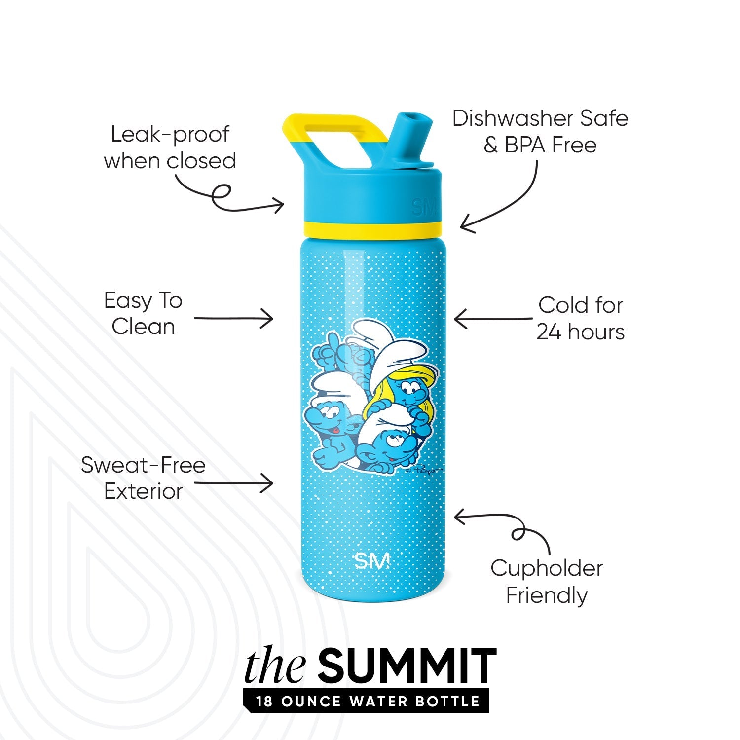 Summit Water Bottle with Straw Lid - Smurf Polka Dots