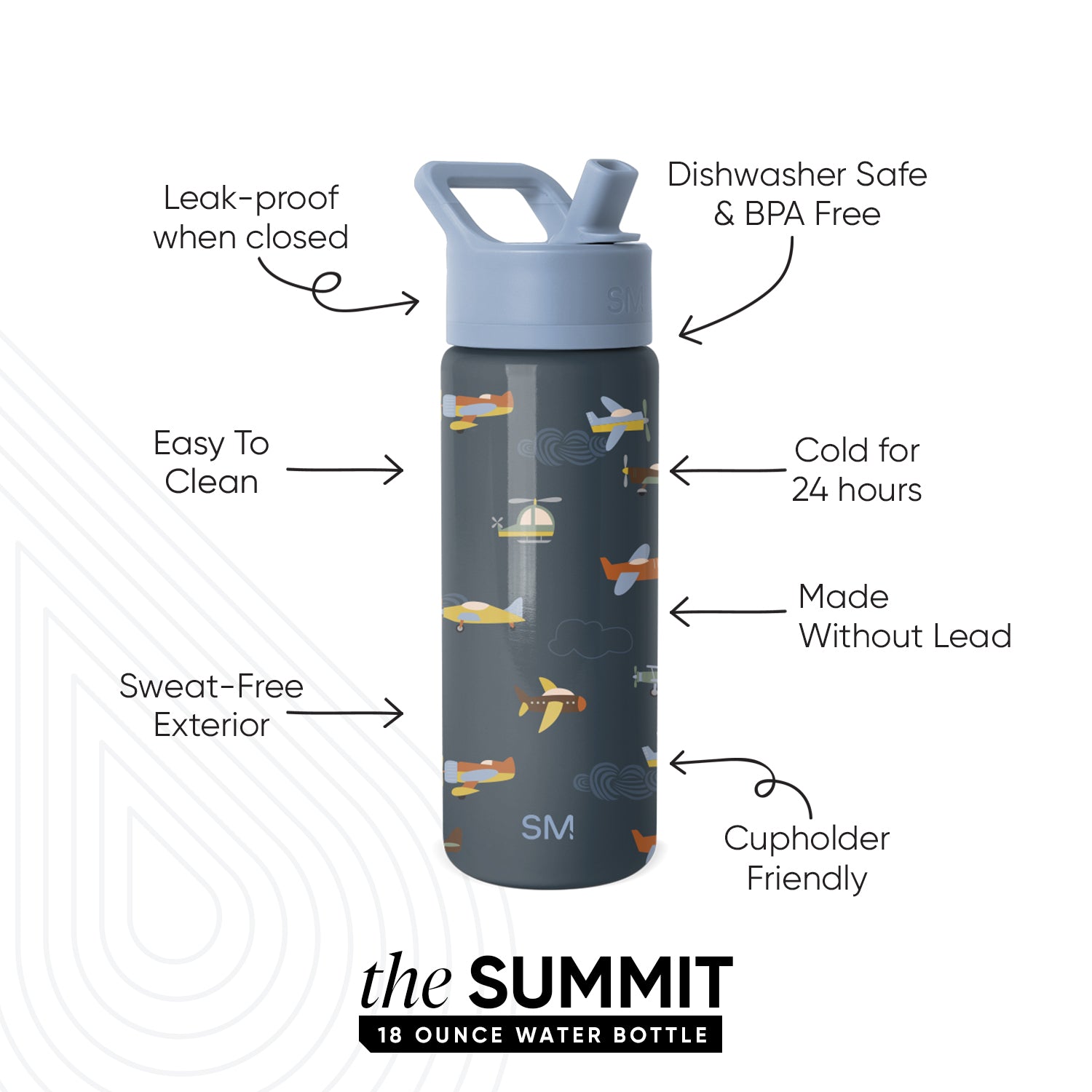 Summit Kids Water Bottle with Straw Lid - Wheels Up