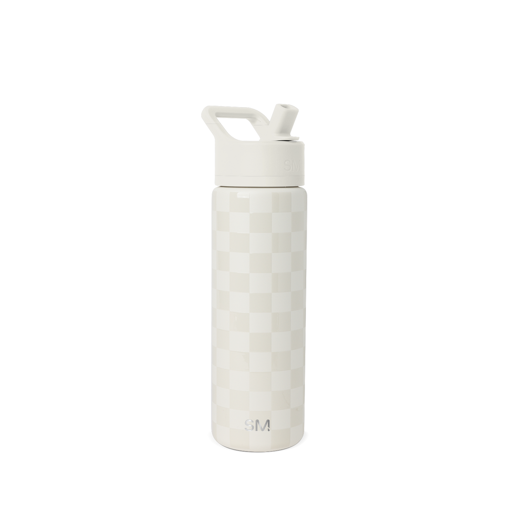 Summit Water Bottle with Straw Lid - Cream Checkmate
