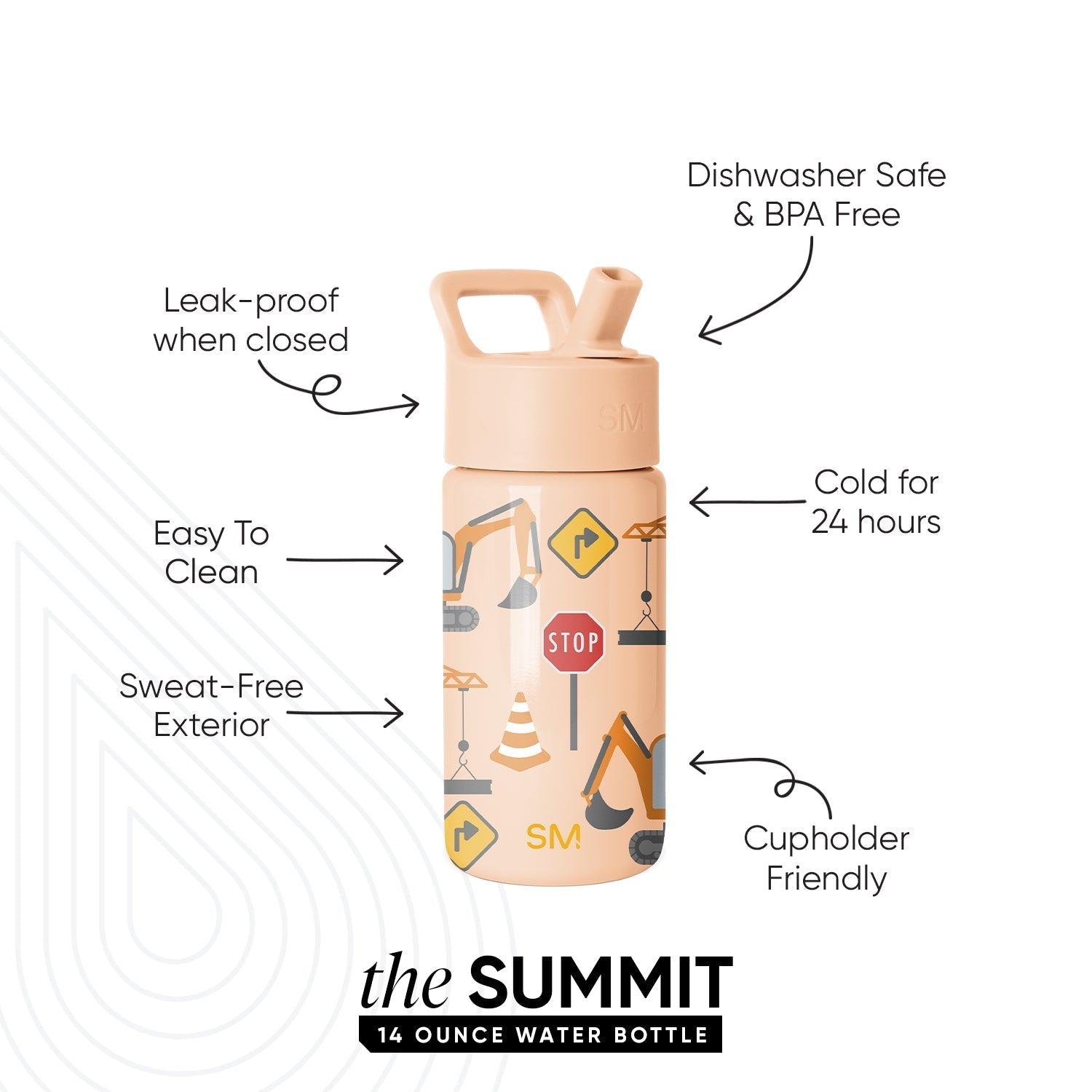 Summit Kids Water Bottle with Straw Lid - Construction Zone