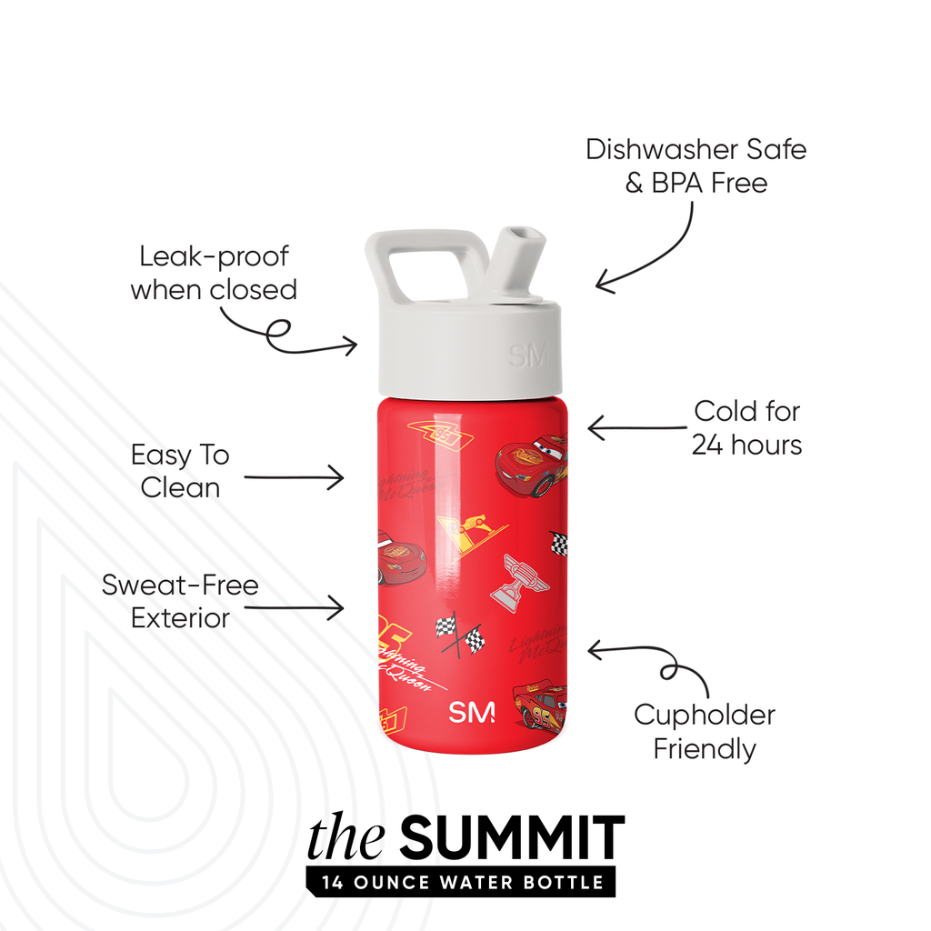 Summit Kids Water Bottle with Straw Lid - Cars Lightning Speed
