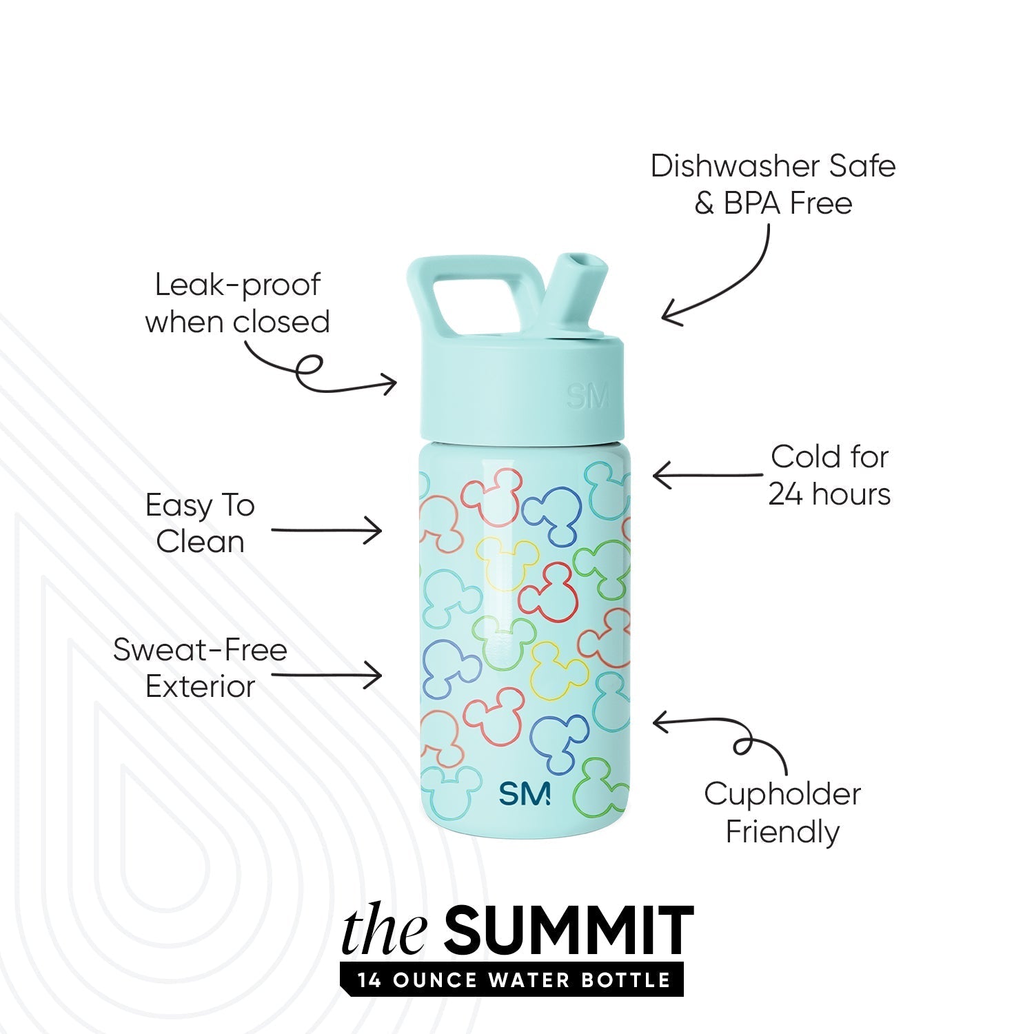 Summit Kids Water Bottle with Straw Lid - Cheers to Mickey Ears