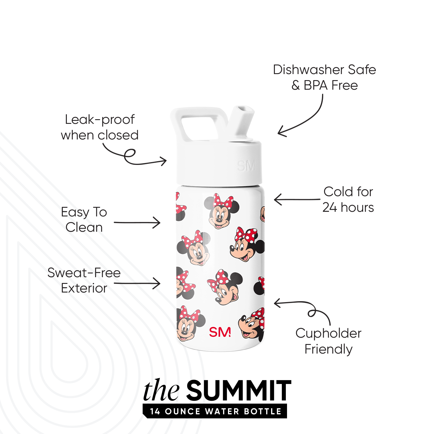 Summit Kids Water Bottle with Straw Lid - Minnie Mouse Fun