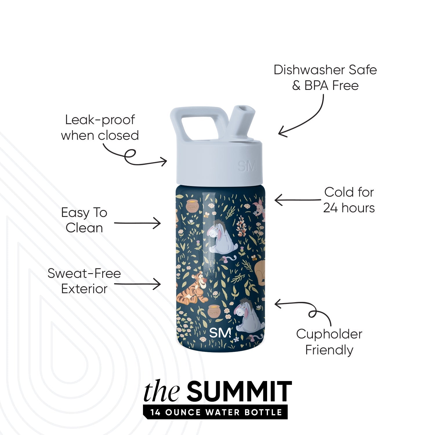 Summit Kids Water Bottle with Straw Lid - Winnie the Pooh Floral