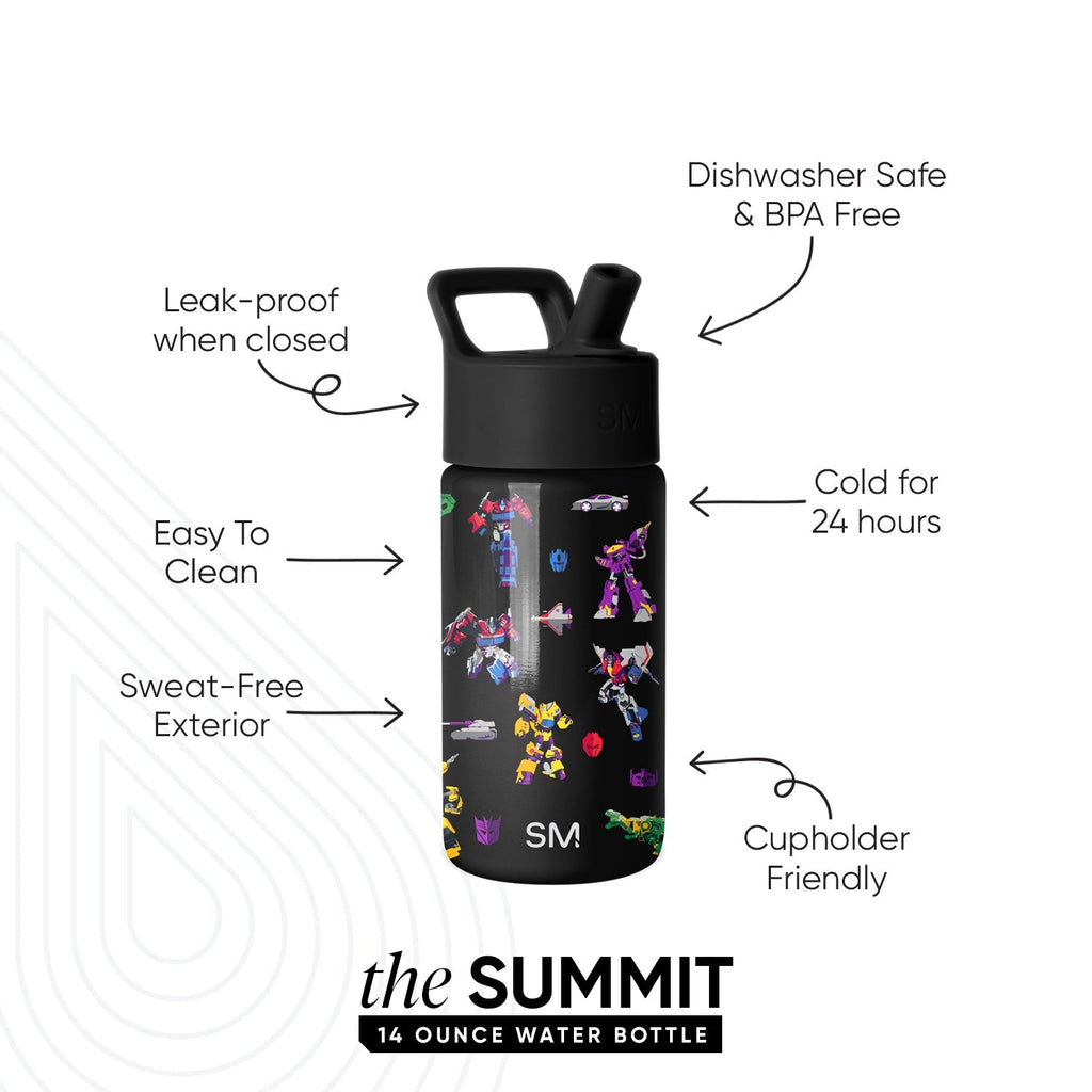 Summit Kids Water Bottle with Straw Lid - Transformers Block Nation