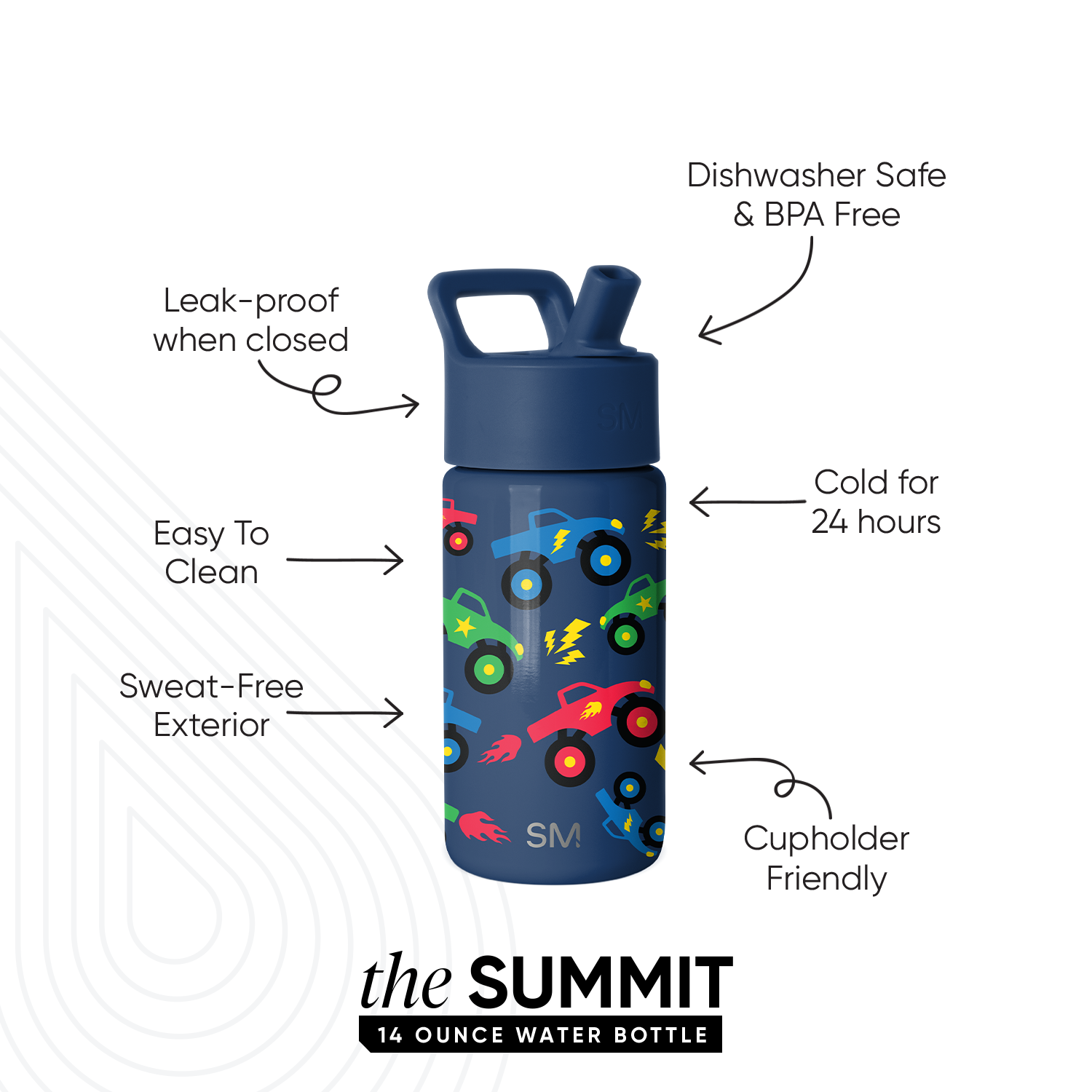 Summit Kids Water Bottle with Straw Lid - Monster Truck Rally