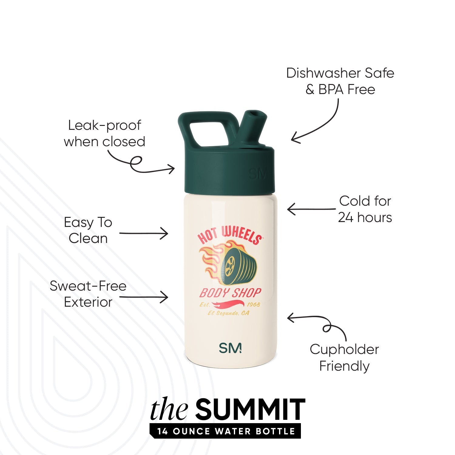 Summit Kids Water Bottle with Straw Lid - Hot Wheels Body Shop