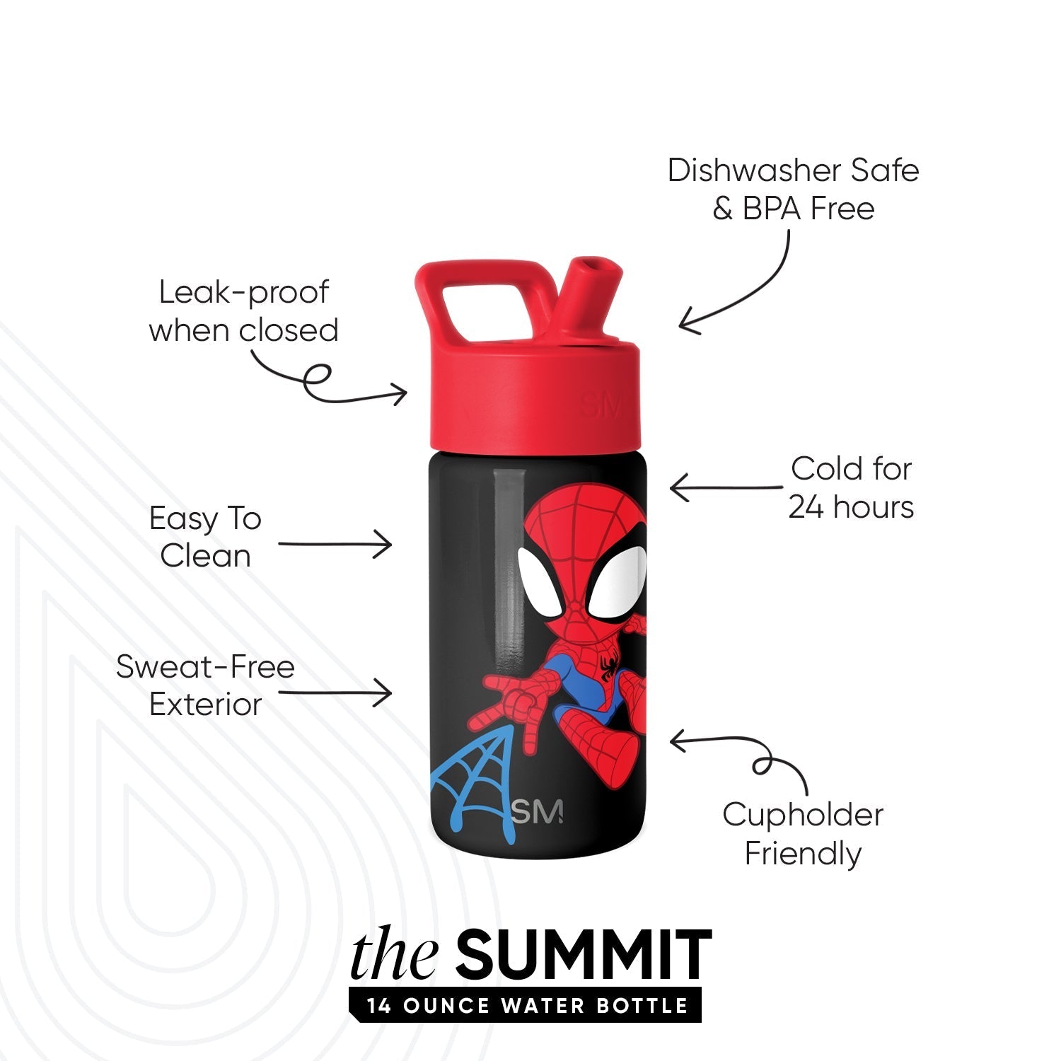 Summit Kids Water Bottle with Straw Lid - Spidey Kid