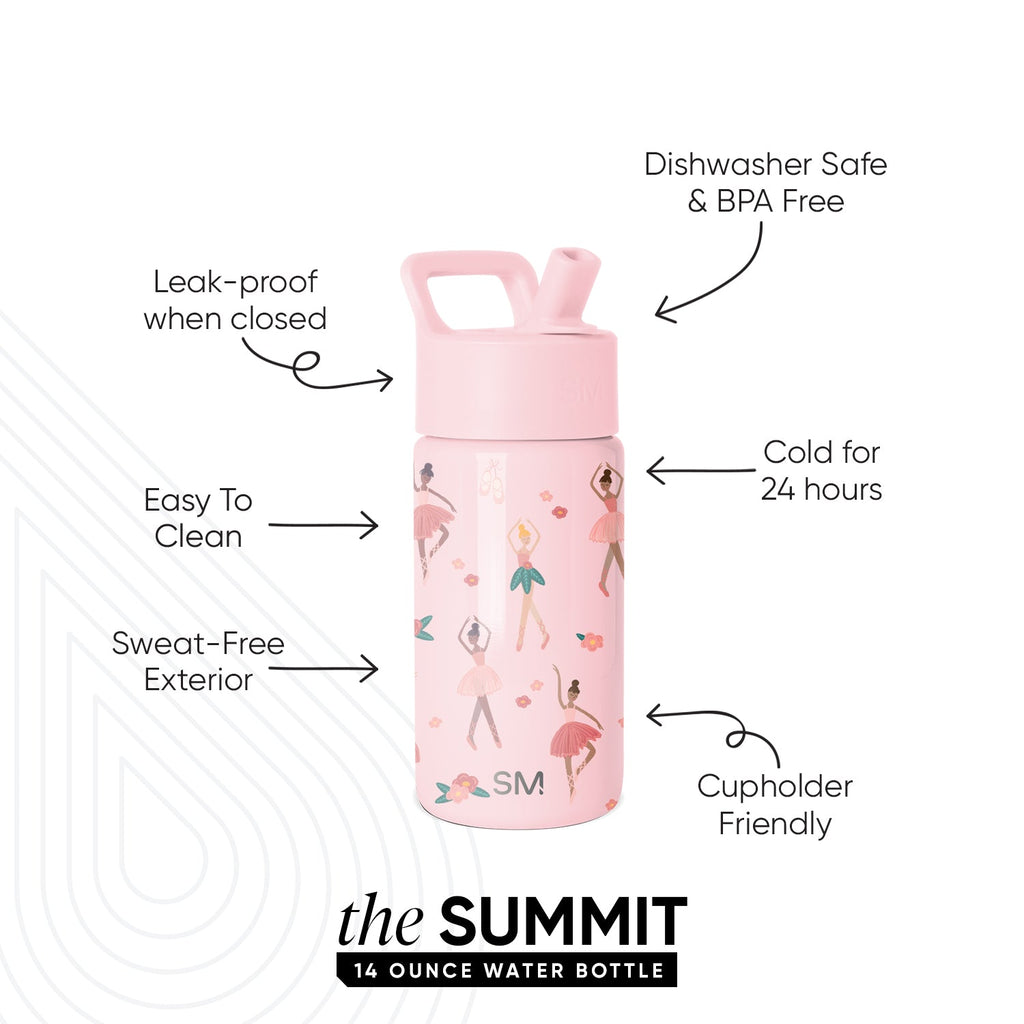 Summit Kids Water Bottle with Straw Lid - Pink Ballerina