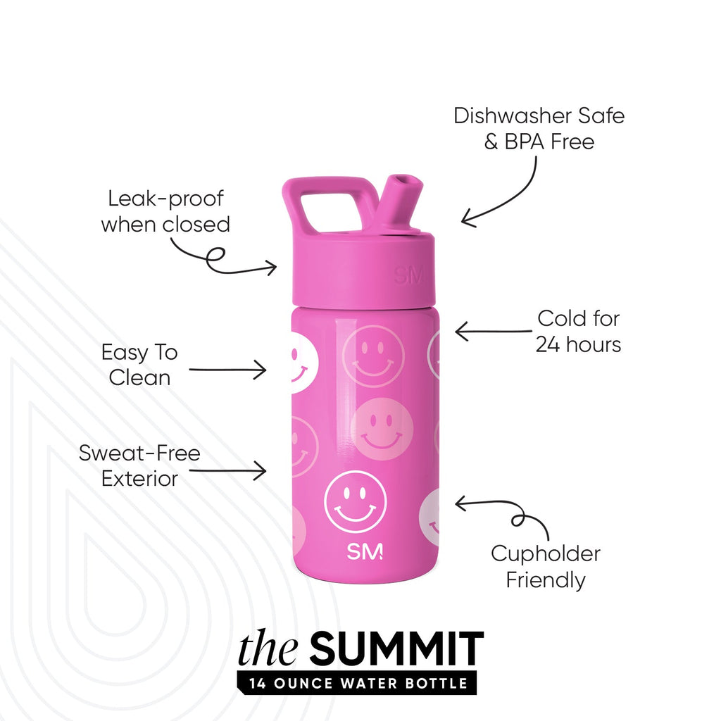 Summit Kids Water Bottle with Straw Lid - Pink Happy Faces