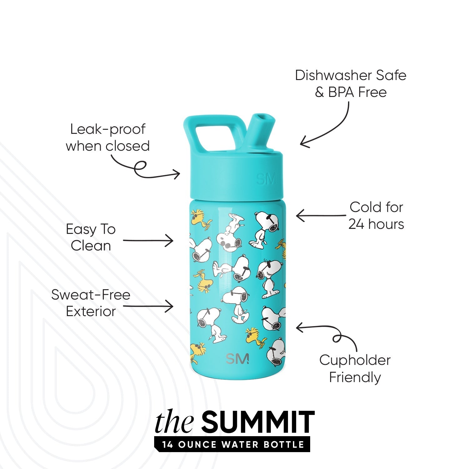 Summit Kids Water Bottle with Straw Lid - Snoopy \u0026 Woodstock