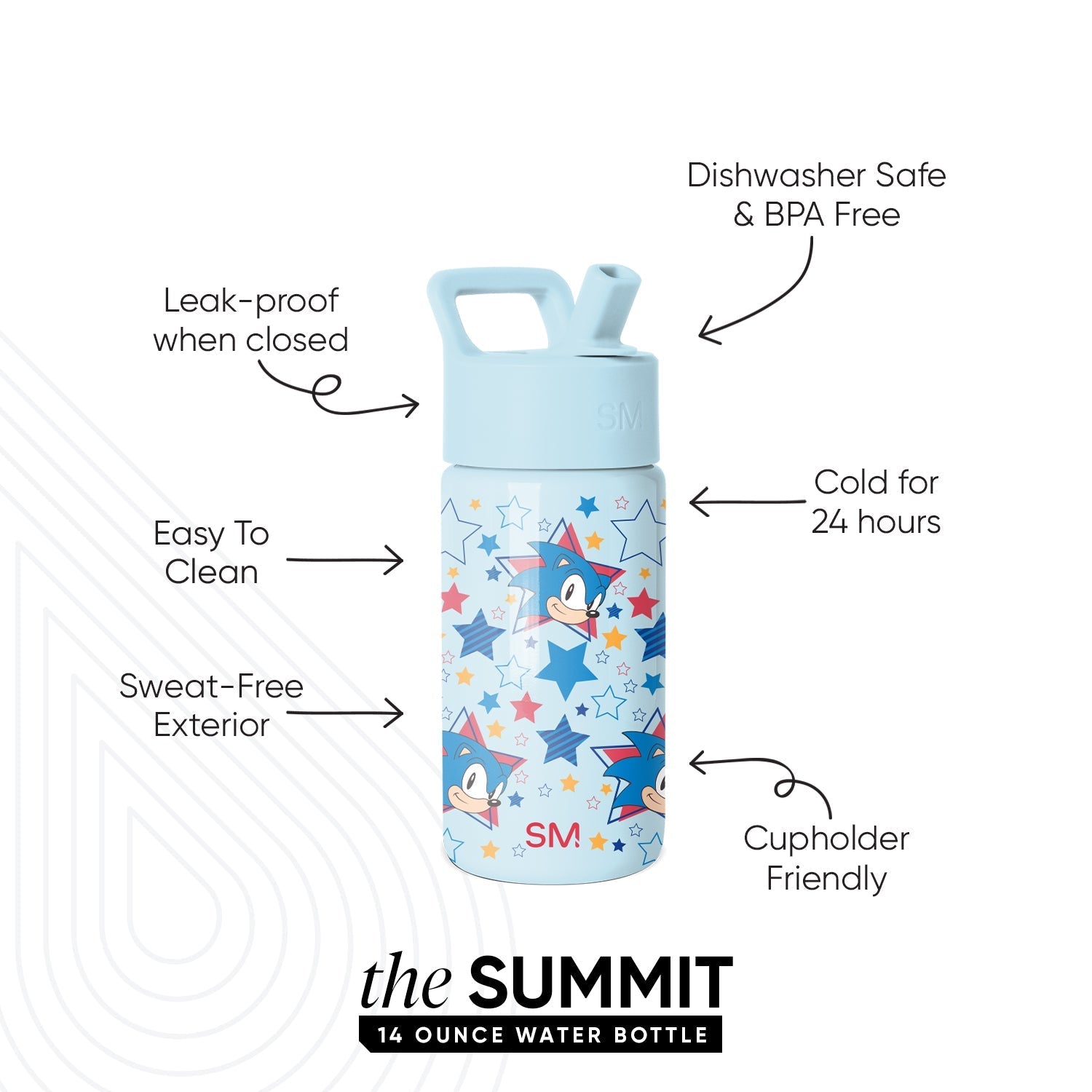 Summit Kids Water Bottle with Straw Lid - Sonic Stars