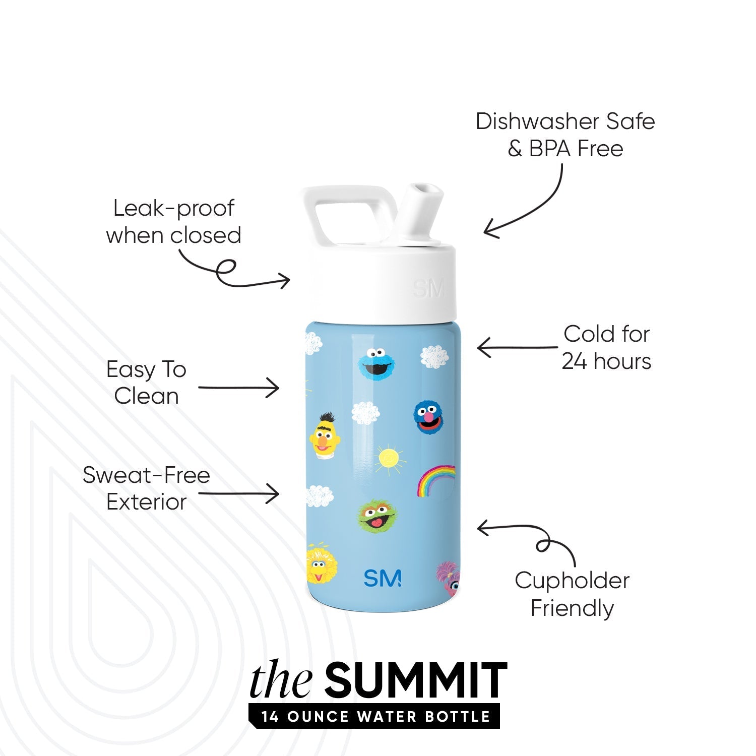 Summit Kids Water Bottle with Straw Lid - Sesame Street Pals