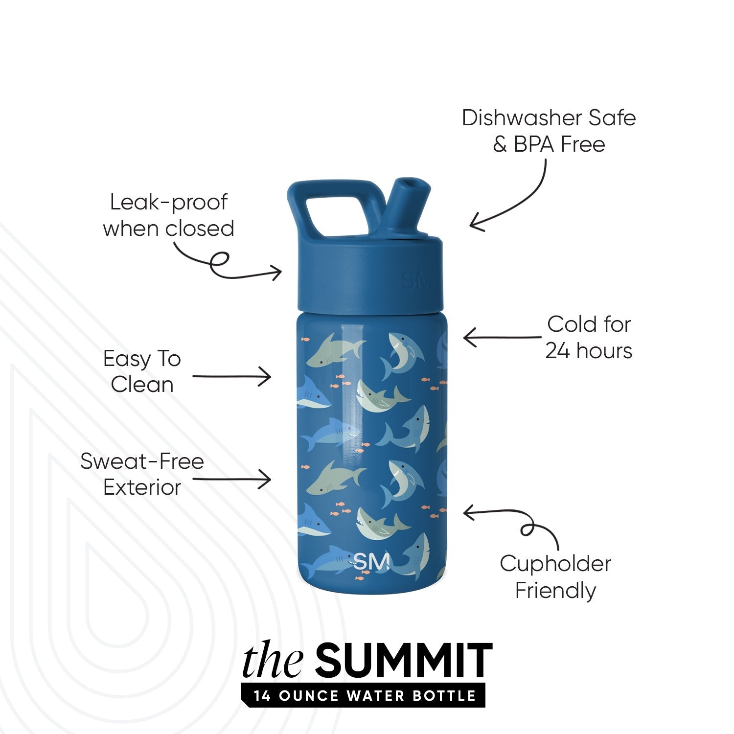 Summit Kids Water Bottle with Straw Lid - Shark Shiver