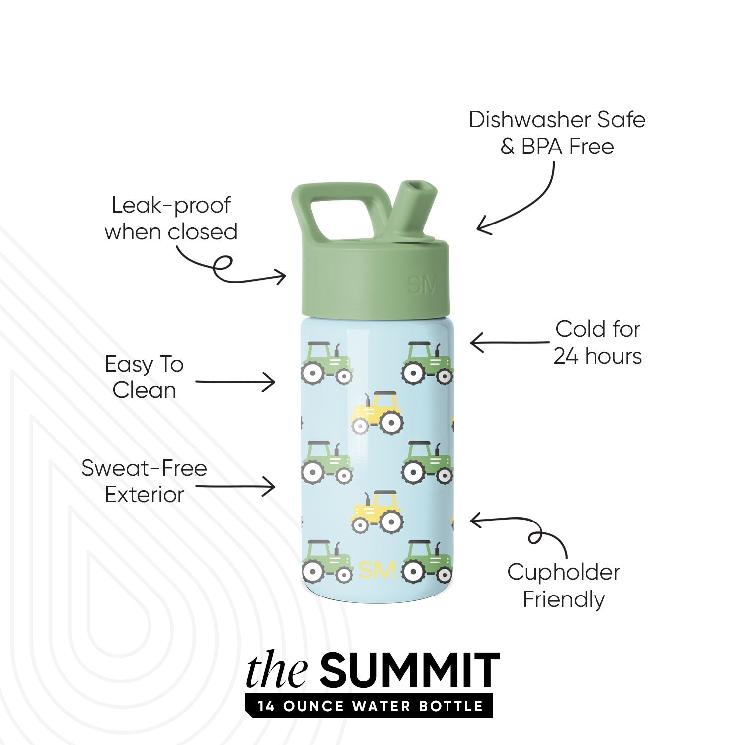 Summit Kids Water Bottle with Straw Lid - Tractor Fun