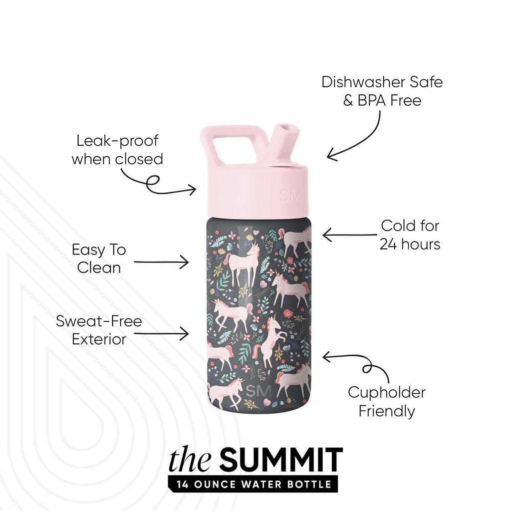 Summit Kids Water Bottle with Straw Lid - Unicorn Fields