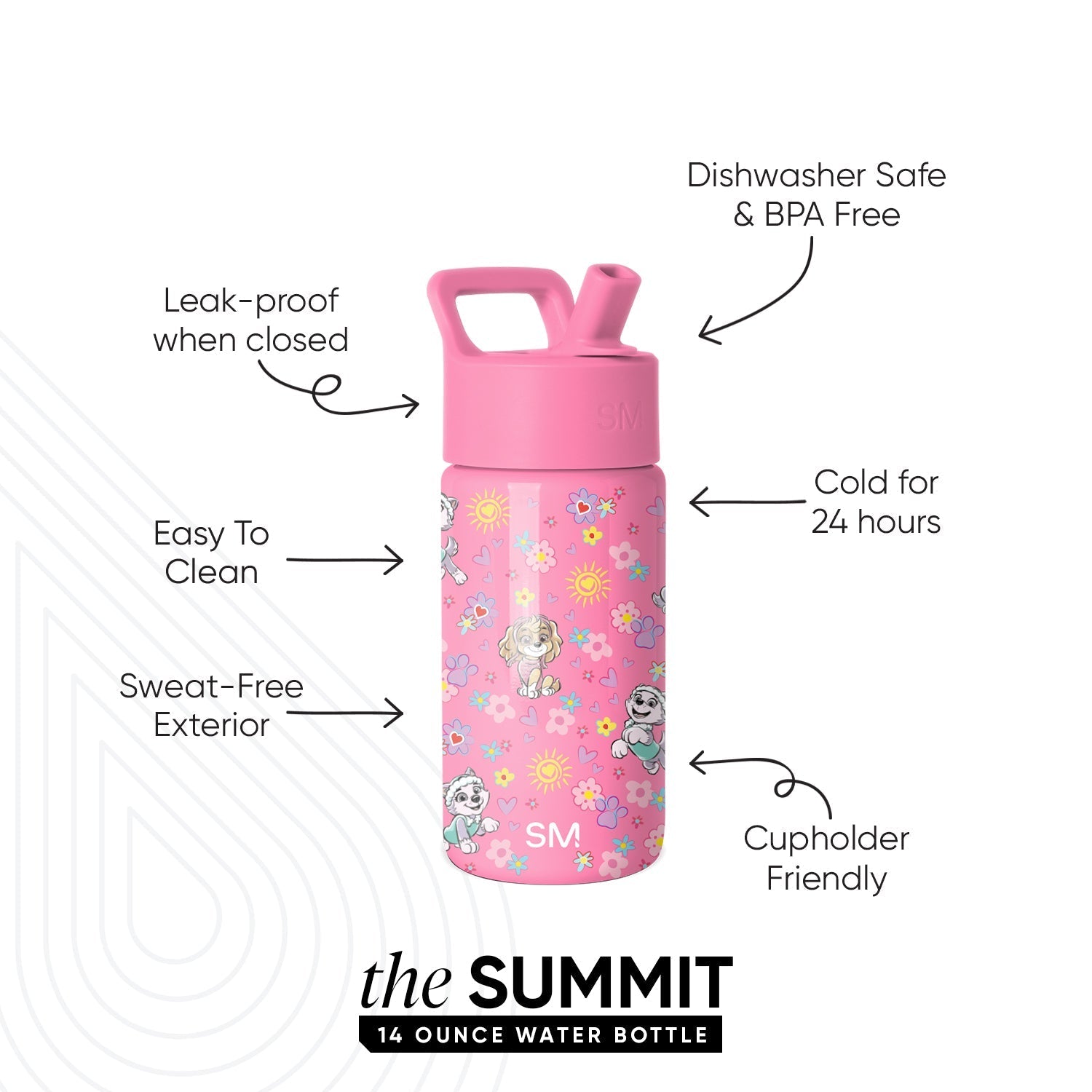Summit Kids Water Bottle with Straw Lid - Paw Patrol Sunny Florals