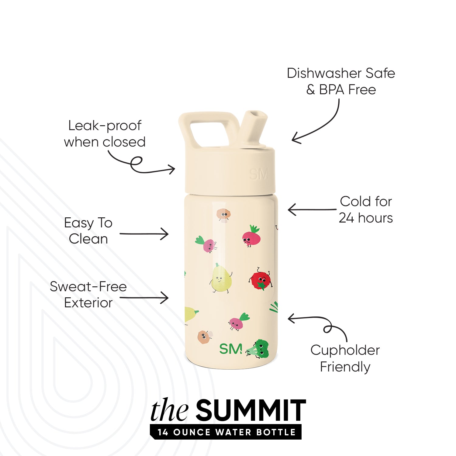 Summit Kids Water Bottle with Straw Lid - Veggie Garden