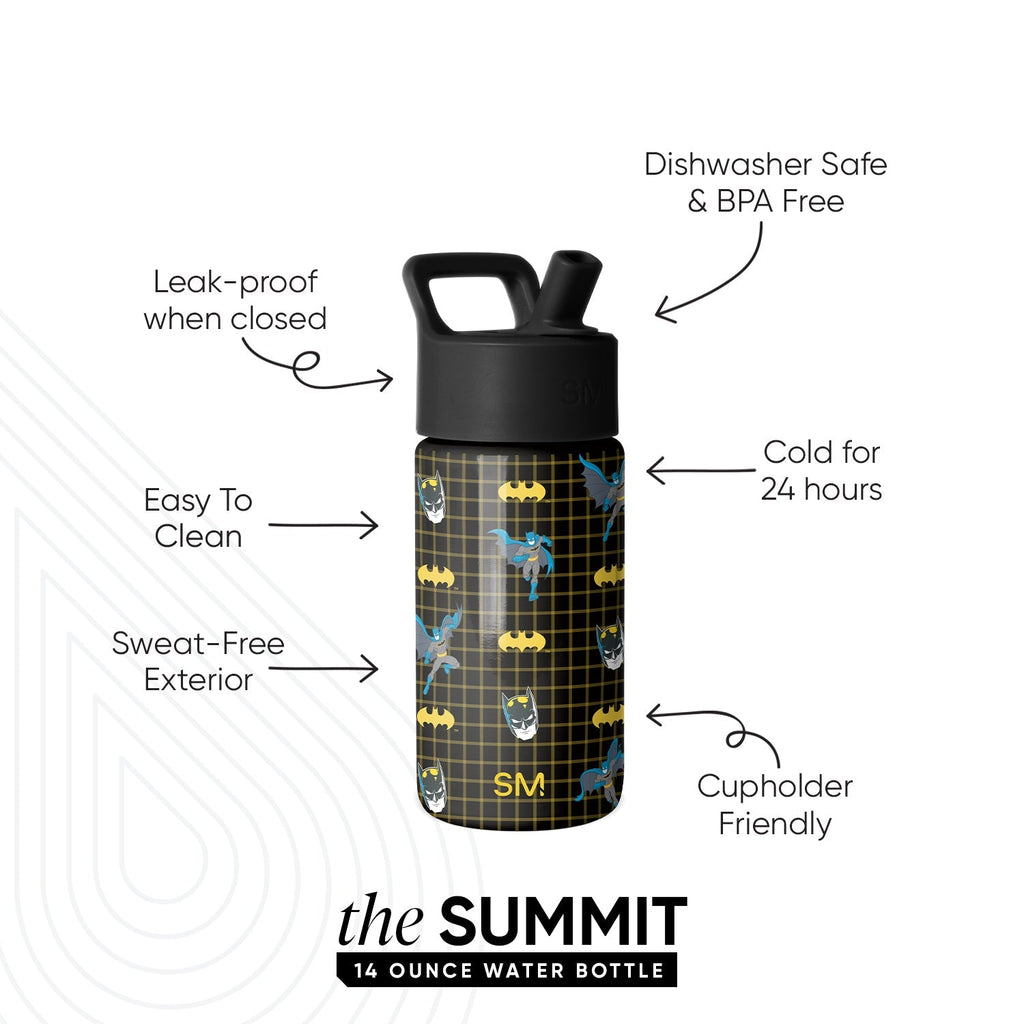 Summit Kids Water Bottle with Straw Lid - Batman Icons