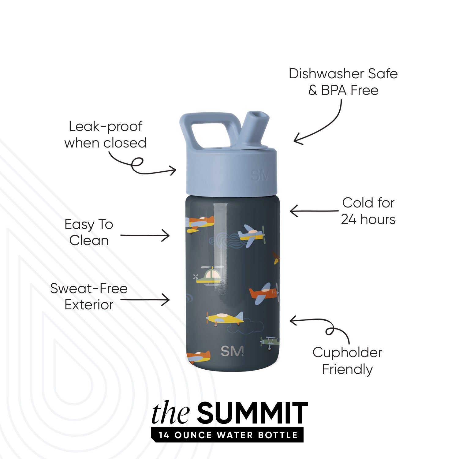 Summit Kids Water Bottle with Straw Lid - Wheels Up