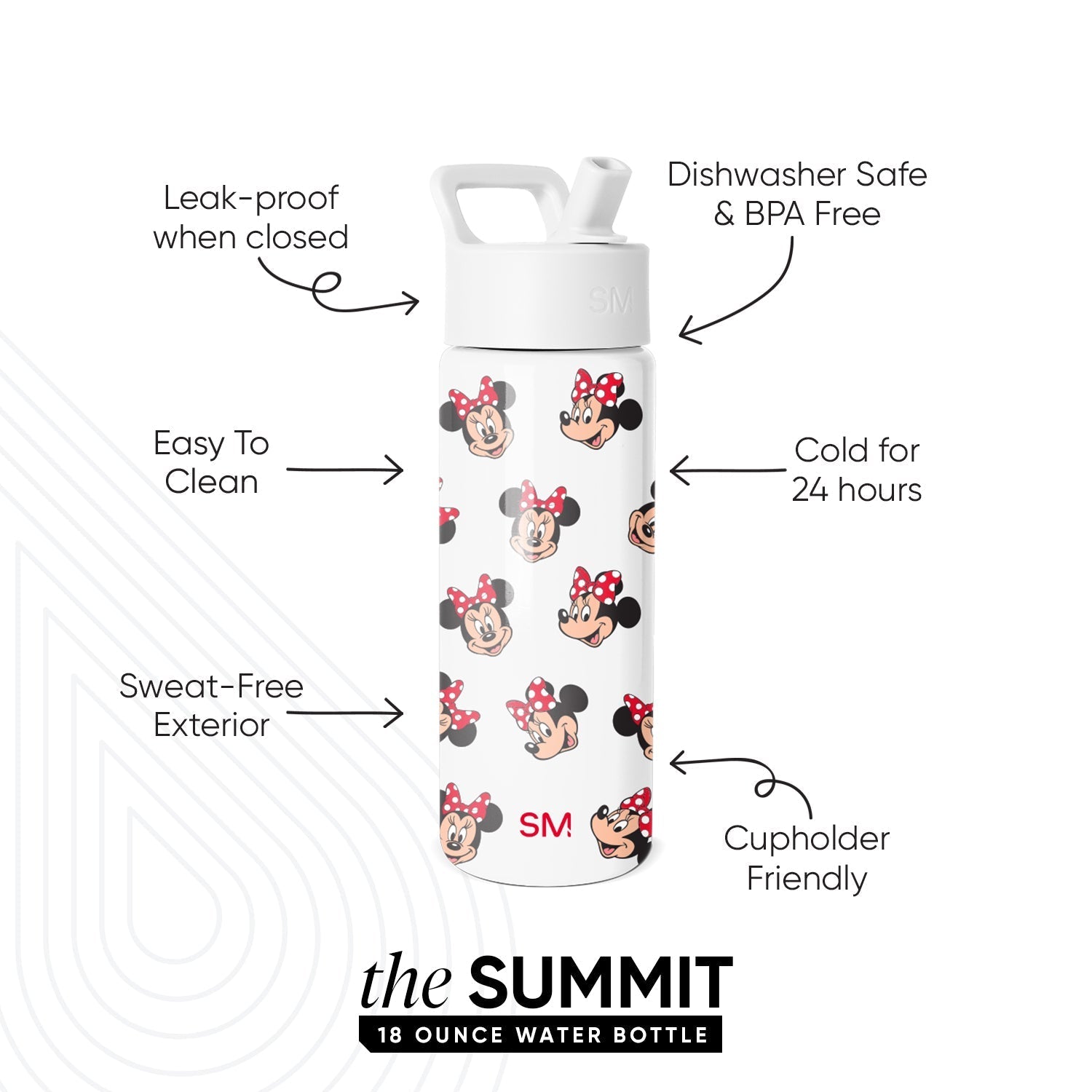 Summit Kids Water Bottle with Straw Lid - Minnie Mouse Fun