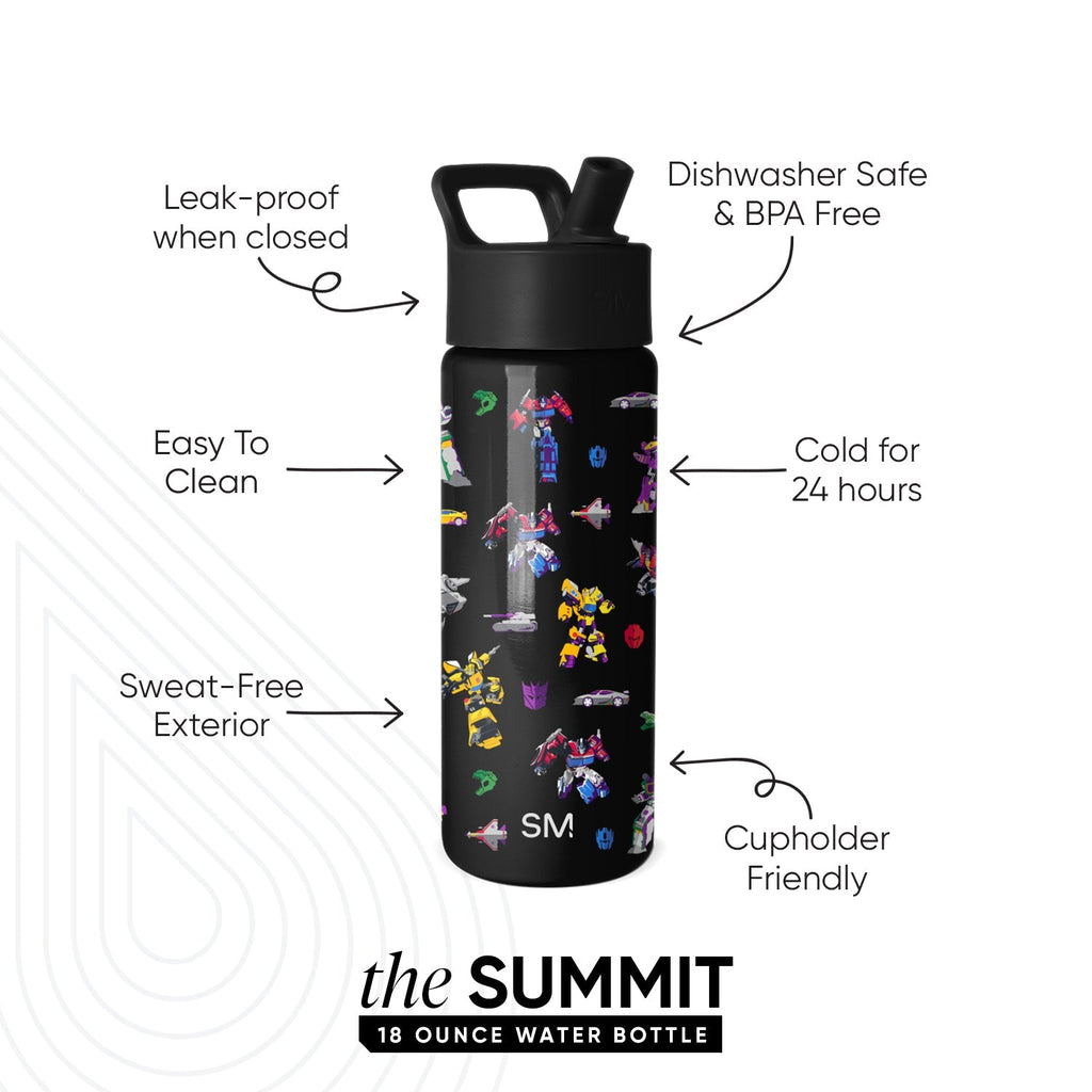 Summit Kids Water Bottle with Straw Lid - Transformers Block Nation