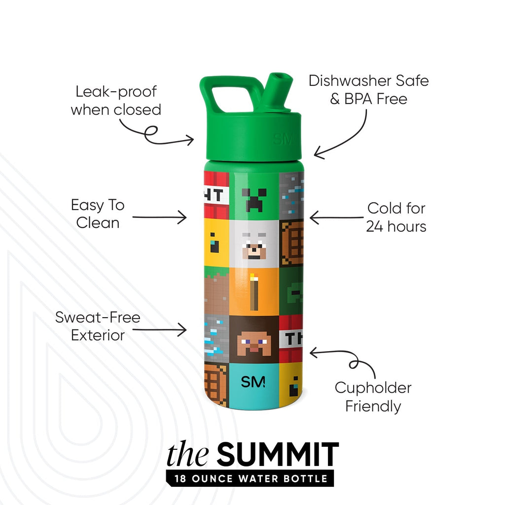 Summit Kids Water Bottle with Straw Lid - Minecraft Mashup