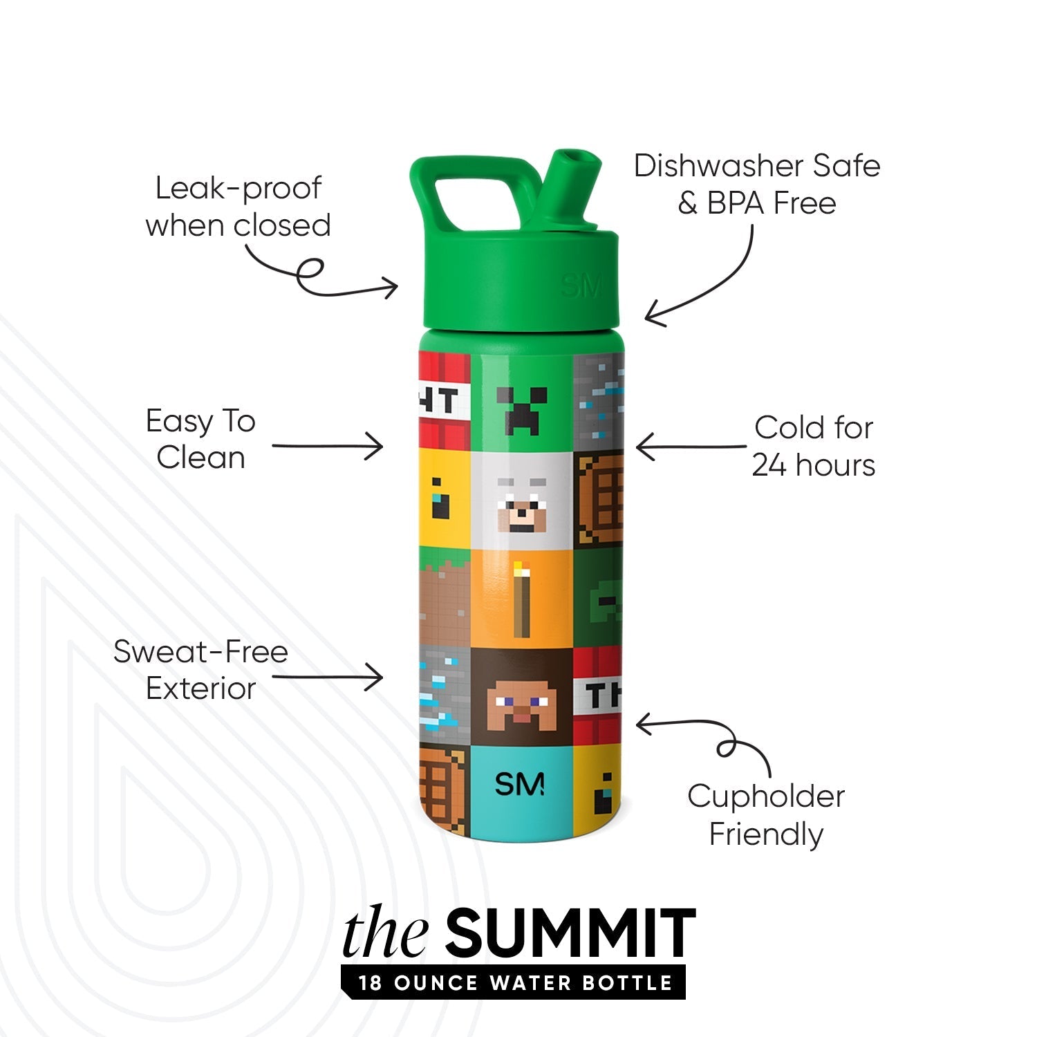 Summit Kids Water Bottle with Straw Lid - Minecraft Mashup
