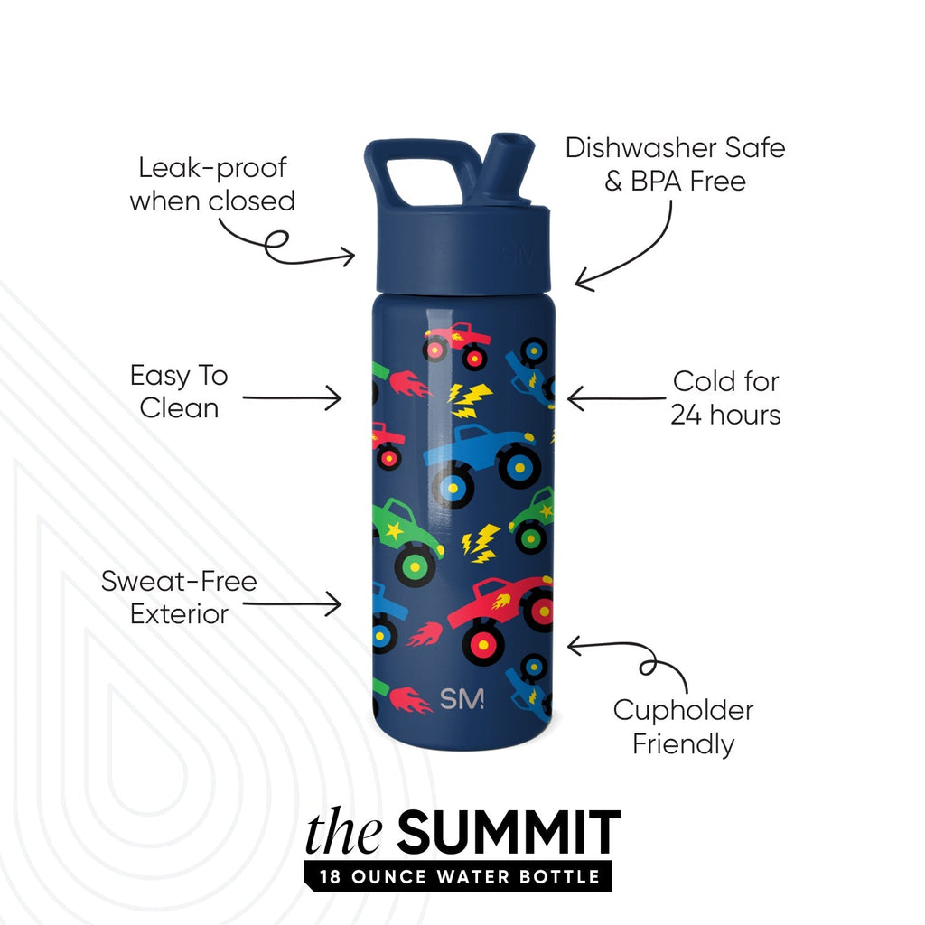 Summit Kids Water Bottle with Straw Lid - Monster Truck Rally