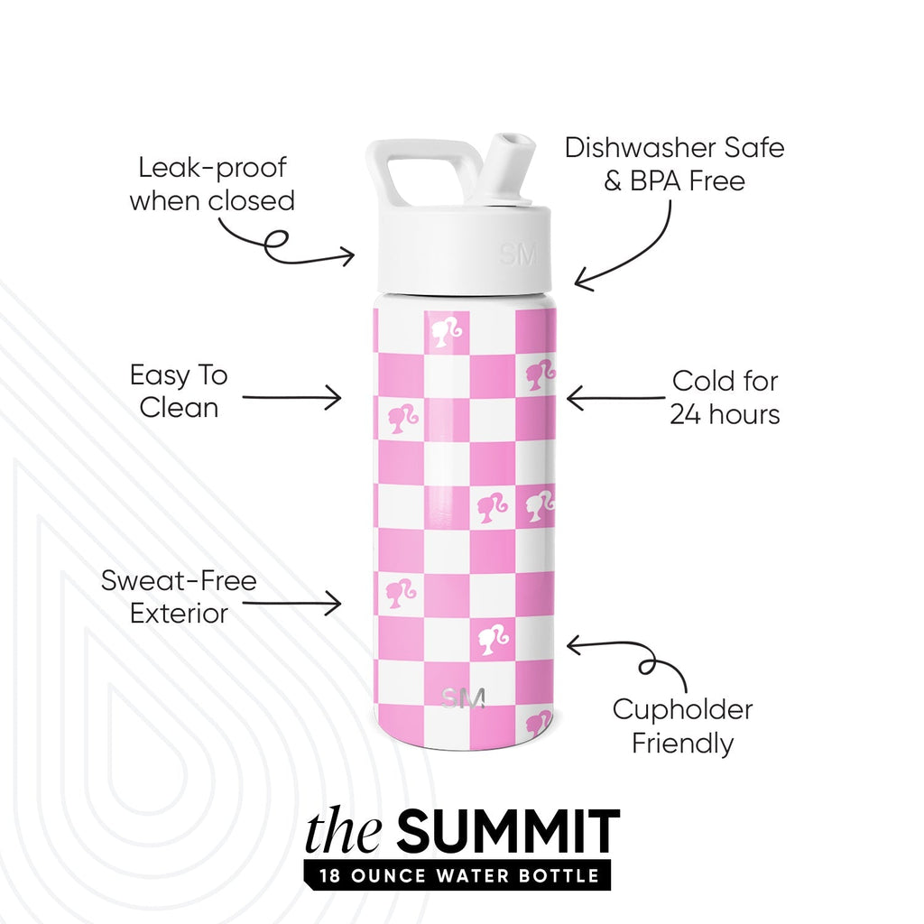 Summit Kids Water Bottle with Straw Lid - Barbie Checkmate