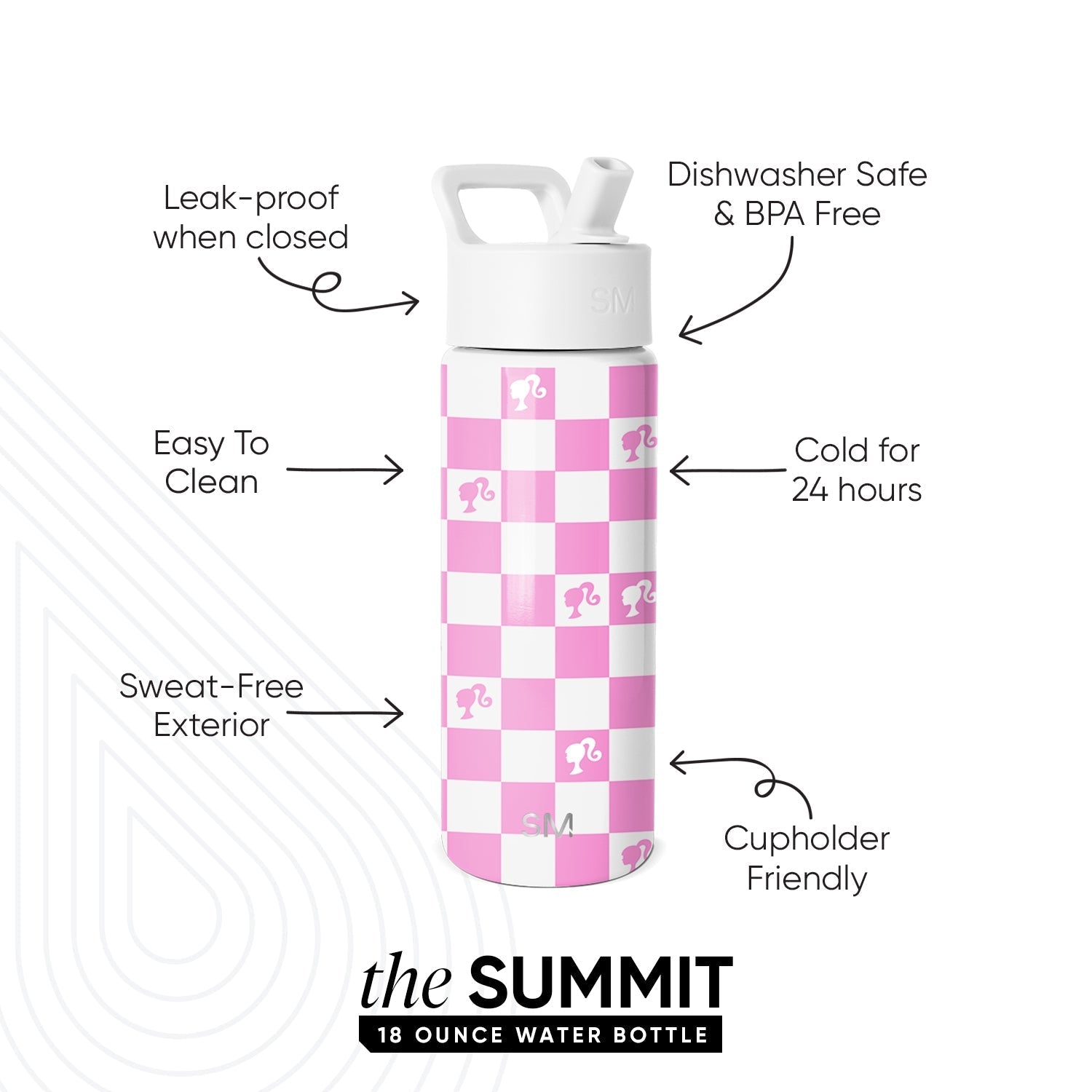 Summit Kids Water Bottle with Straw Lid - Barbie Checkmate