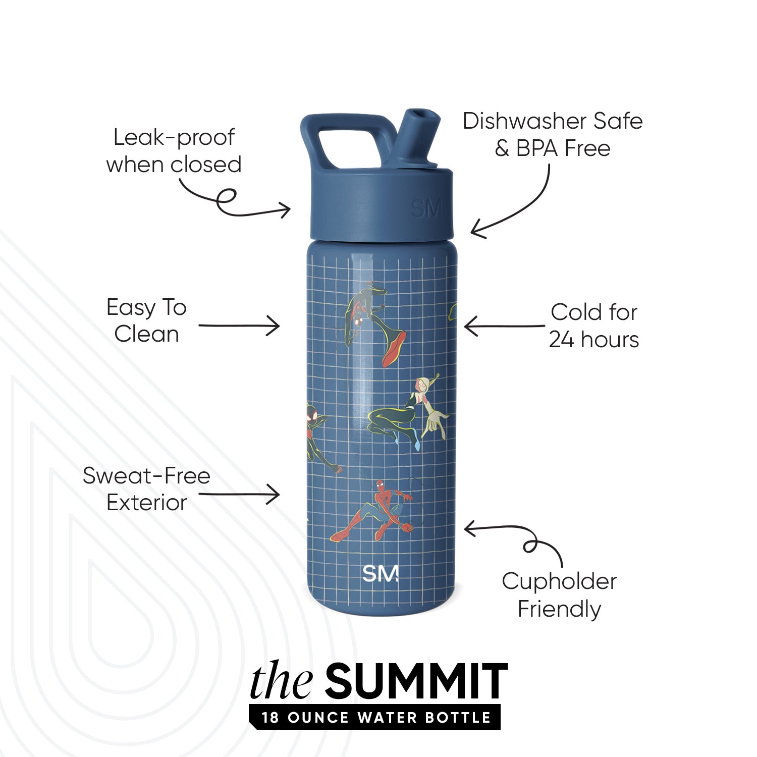 Summit Kids Water Bottle with Straw Lid - Spiderman Friends