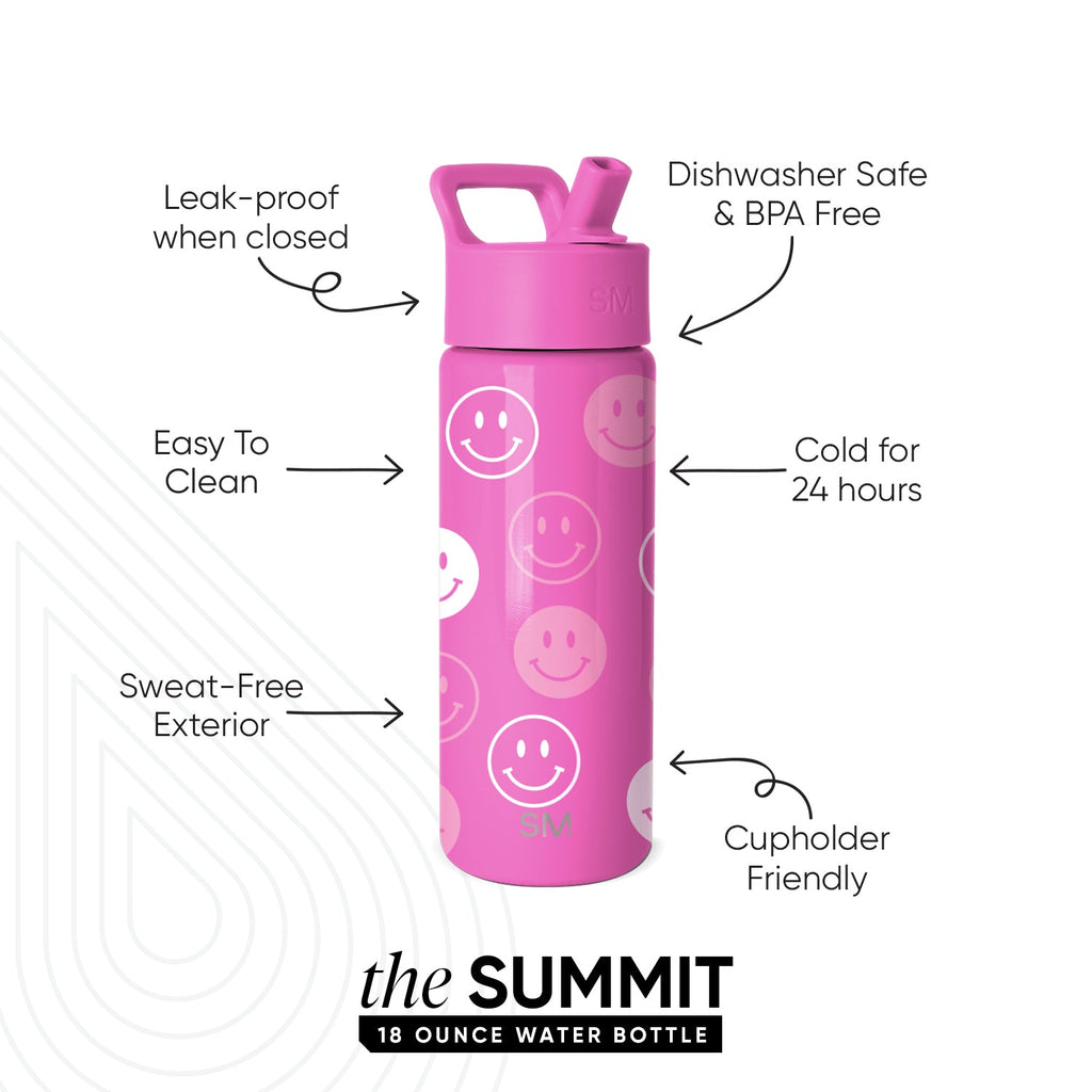 Summit Kids Water Bottle with Straw Lid - Pink Happy Faces