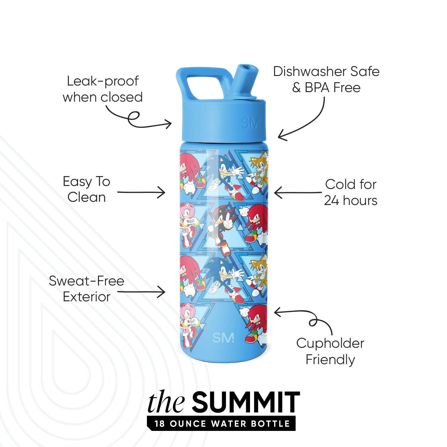 Summit Kids Water Bottle with Straw Lid - Sonic Pals