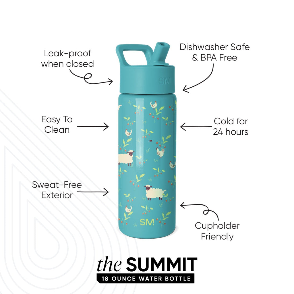 Summit Kids Water Bottle with Straw Lid - Sheeps \u0026 Strawberries