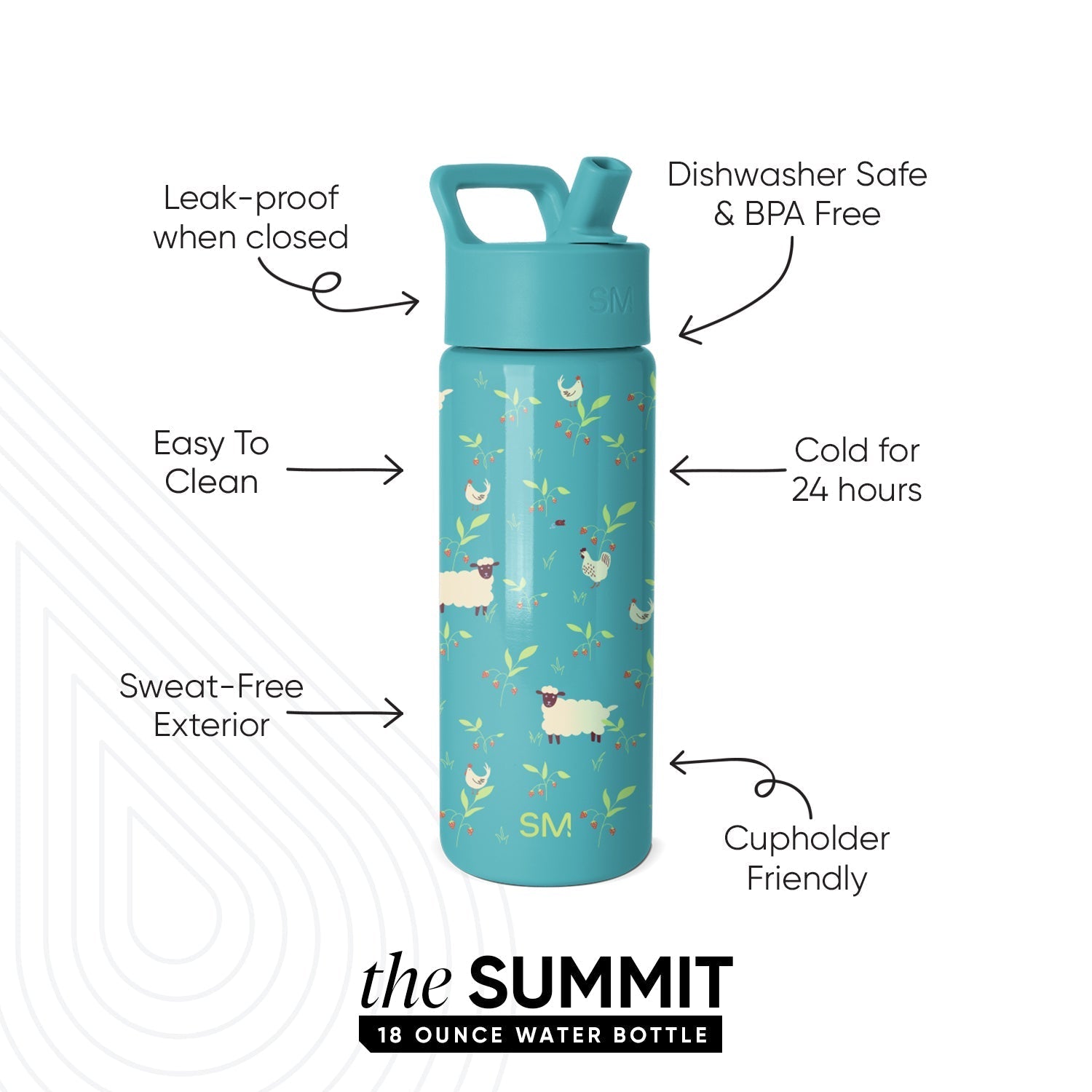 Summit Kids Water Bottle with Straw Lid - Sheeps \u0026 Strawberries
