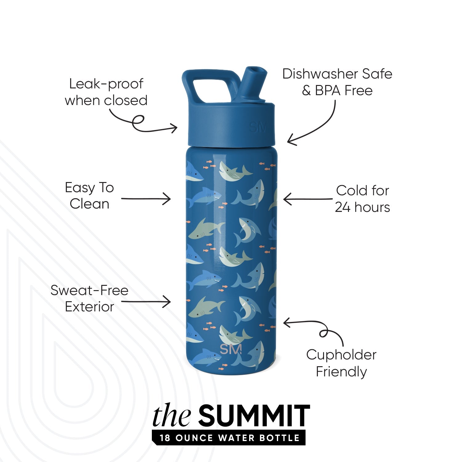 Summit Kids Water Bottle with Straw Lid - Shark Shiver