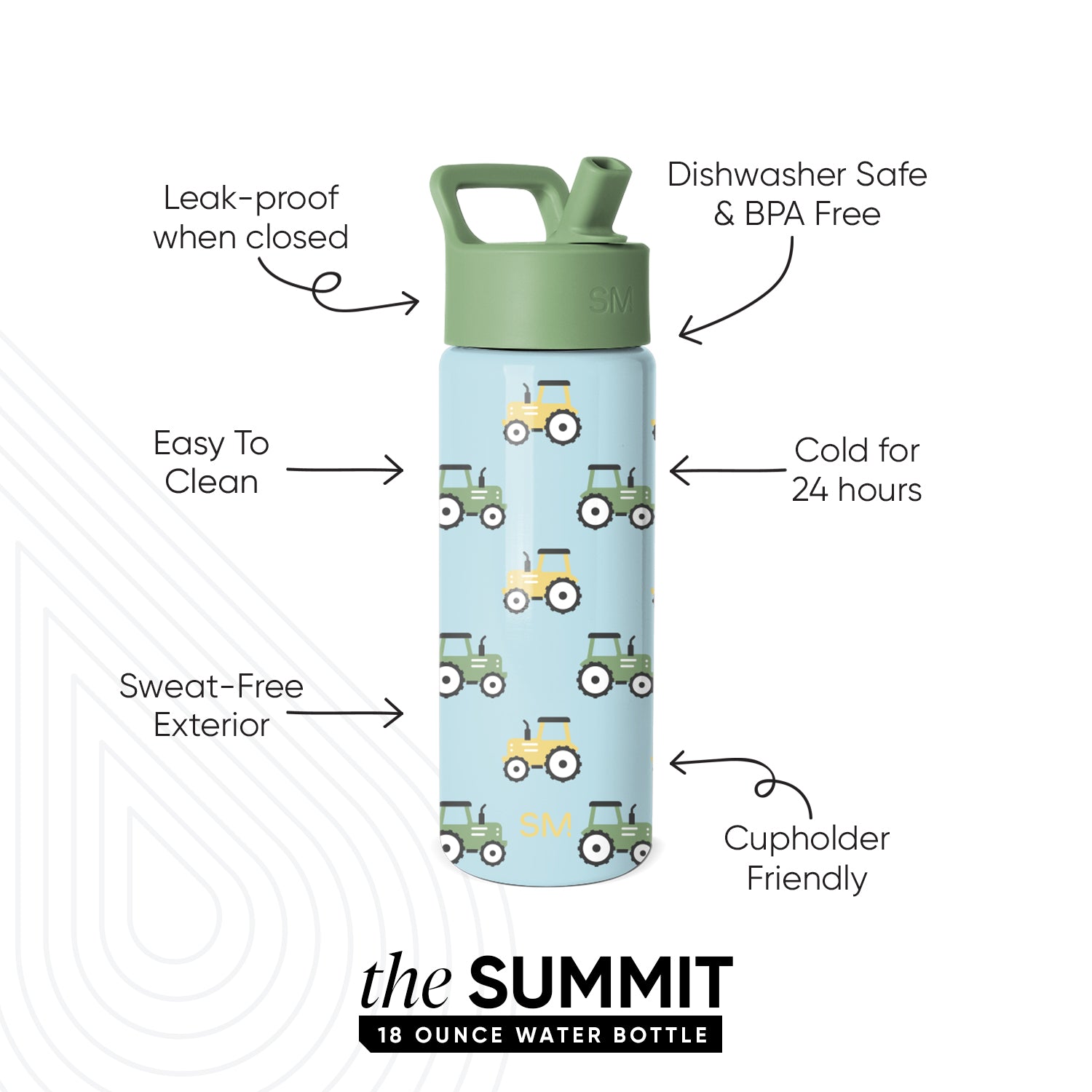 Summit Kids Water Bottle with Straw Lid - Tractor Fun